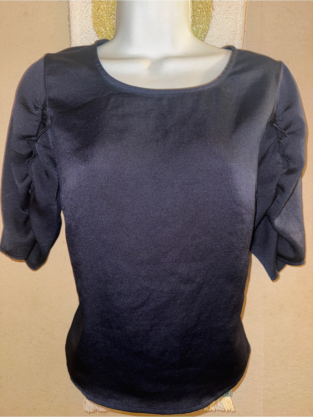Express Navy Satin Scoop Neck Blouse
